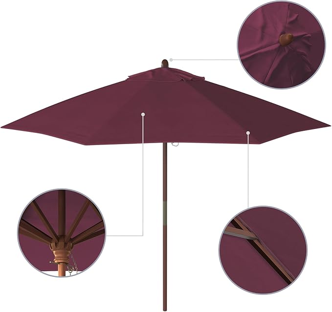 California Umbrella 9' Round Hardwood Frame Market Umbrella, Stainless Steel Hardware, Push Open