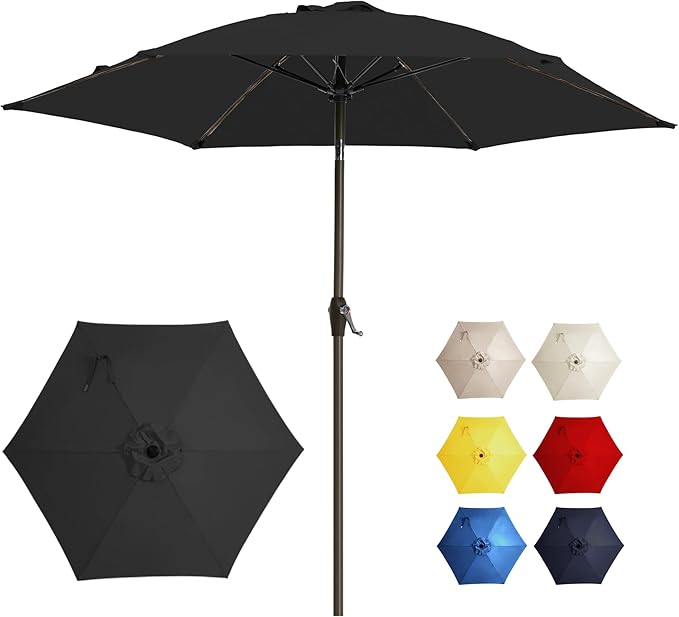 7.5FT Large Outdoor Patio Umbrella with Crank & Tilt - Durable Market Umbrella for Outdoor Patio with 6 Fiberglass Ribs for Poolside,Deck,Yard,Garden