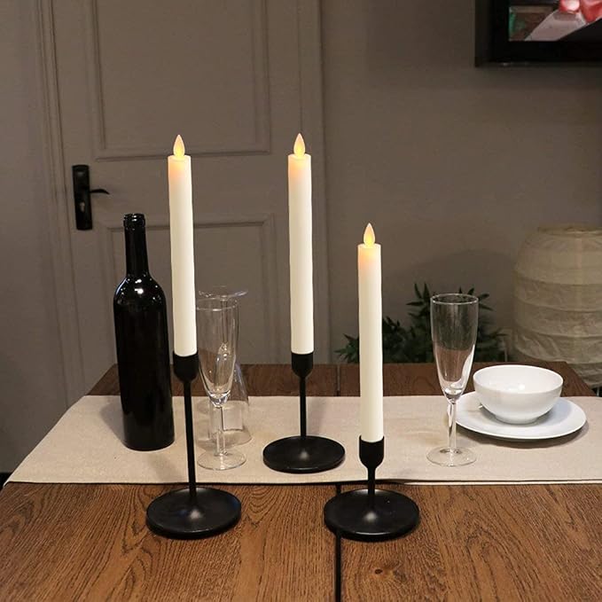 Wondise Flameless Taper Candles Remote with Timer, Battery Operated Real Wax Ivory LED Taper Candles for Christmas Window Decoration, Set of 4(D0.78 x H9.5 Inch)