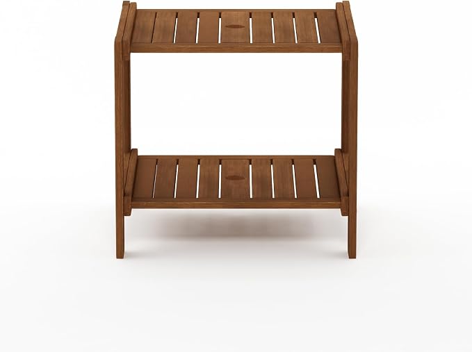 Furinno TIOMAN Patio Table, Mississippi Outdoor Side Table, Coffee Table with Umbrella Hole, for Patio, Garden, Porch, Light Wood