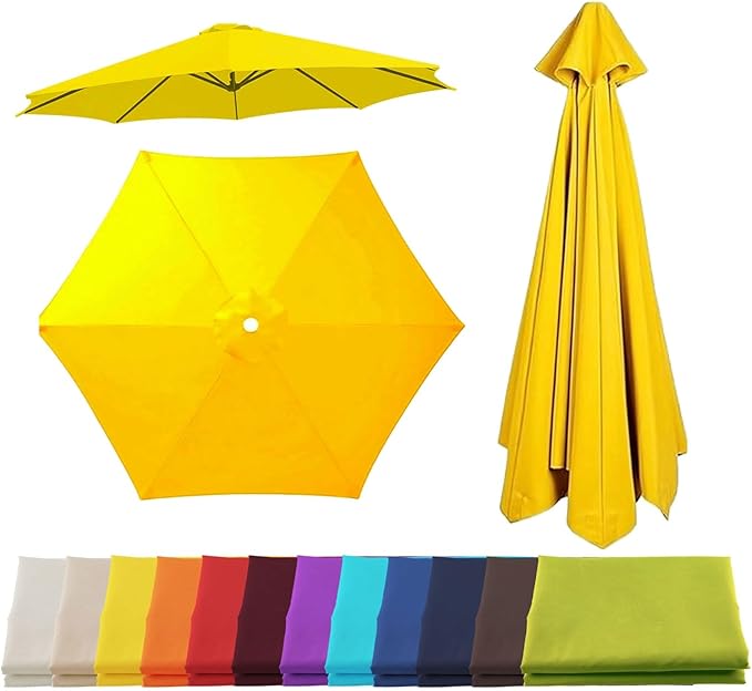 Patio Umbrella Replacement Canopy for 6/8 Ribs, Outdoor Table Market Yard Umbrella Replacement Top Cover, Waterproof Umbrella Canopy Fabric Replacement Canvas(Yellow,6.6FT 6-Ribs)