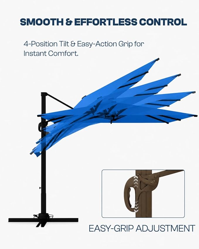 10'×10' Patio Umbrella, Aluminum Cantilever Umbrella with 360°Rotation, Offset Patio Umbrella with Easy Tilt Fade Resistance for Pool Deck Backyard, Royal Blue (Base not Included)
