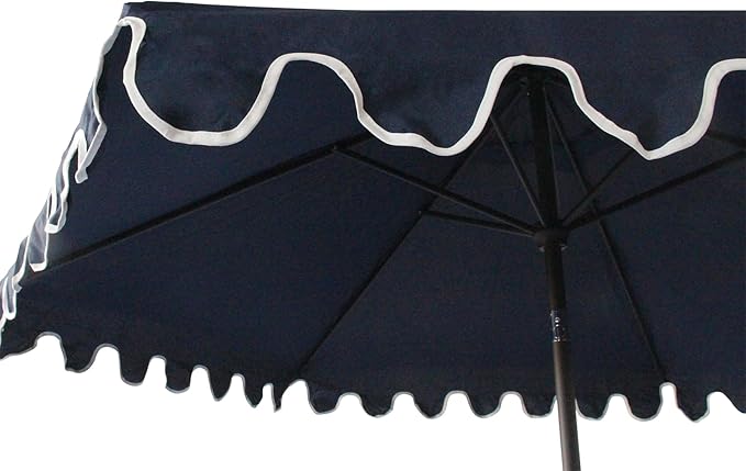 Tempera Striped Patio Umbrellas Outdoor Table Market Umbrellas with Crank & Pust Button Tilt|Auto-Tilt, 8 Steel Ribs, High Color-Fastness Canopy
