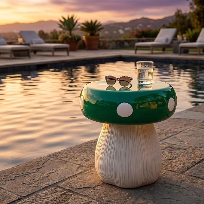 13.8" Mushroom House Resin Stool, Forest Mushroom Sculpture Stool, Multi-Purpose Decorative Furniture, Indoor Outdoor Garden Lawn Courtyard Summer Decoration (Green Mushroom)