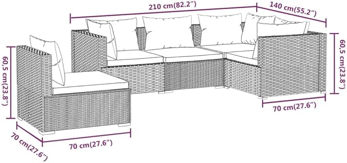 5 Piece Patio Lounge Set,Outdoor Garden Conversation Set,Patio Outdoor Set Suitable Suitable for Patio,Deck,Balcony with Cushions Poly Rattan Black
