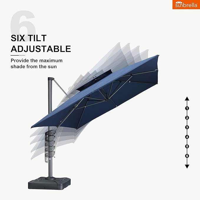PURPLE LEAF Cantilever Umbrella with Base Included Outdoor 10' X 13' Double Top Large Rectangle Umbrella Heavy Duty 360° Rotation Offset Sun Shade for Garden Patio Deck Pool Spectrum Indigo