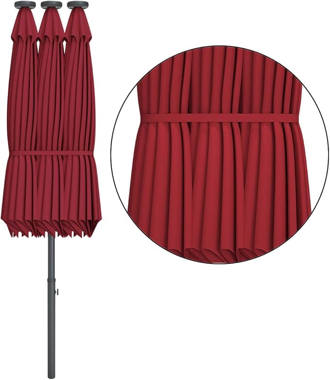 Tangkula 15 Ft Double Sided Patio Umbrella with Solar Lights, Extra Large Rectangle Outdoor Umbrella with 36 LED Lights & Crank Handle for Deck, Poolside, Garden, Backyard (Burgundy)