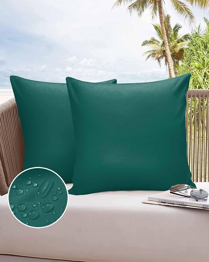 Outdoor Waterproof Throw Pillow Covers Set of 2 Aventurine Green Pillowcases 24x24 Inches Simple Style Patio Decorative Pillows Cushion Case Patio Pillows for Couch Bed Chair Garden