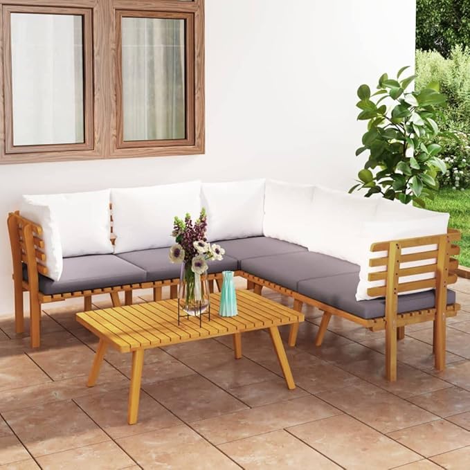 Patio Lounge Set with Cushions,Patio Furniture Sets,Patio Conversation Sets,Outdoor Furniture Sets,for Garden,Backyard,Outdoor,6 Piece Solid Acacia Wood