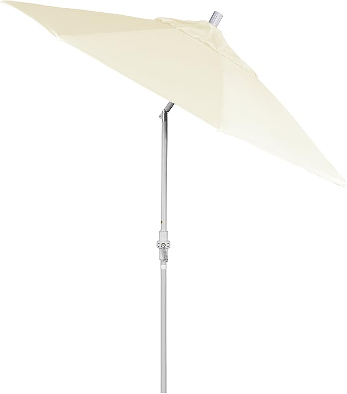 California Umbrella 9' Round Aluminum Patio Umbrella, Crank Lift, Collar Tilt, White Pole, Canvas