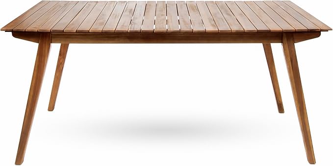 Merax Outdoor Dining Table 68.5" Rectangle Acacia Wood Patio Table with Slat Panels Tabletop, Weather Resistant, Teak Finish