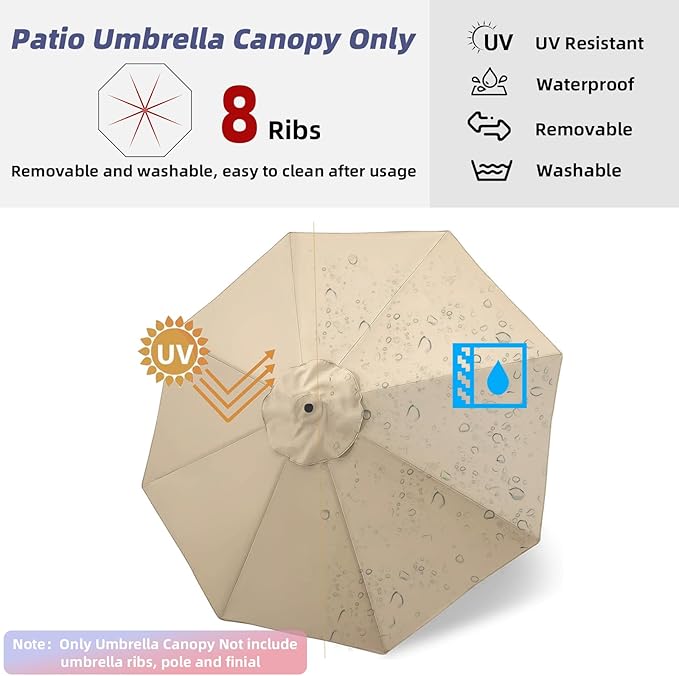 Patio Umbrella Replacement Canopy Only,Outdoor Table Market Yard Umbrella Top for Outdoor Umbrella Canopy