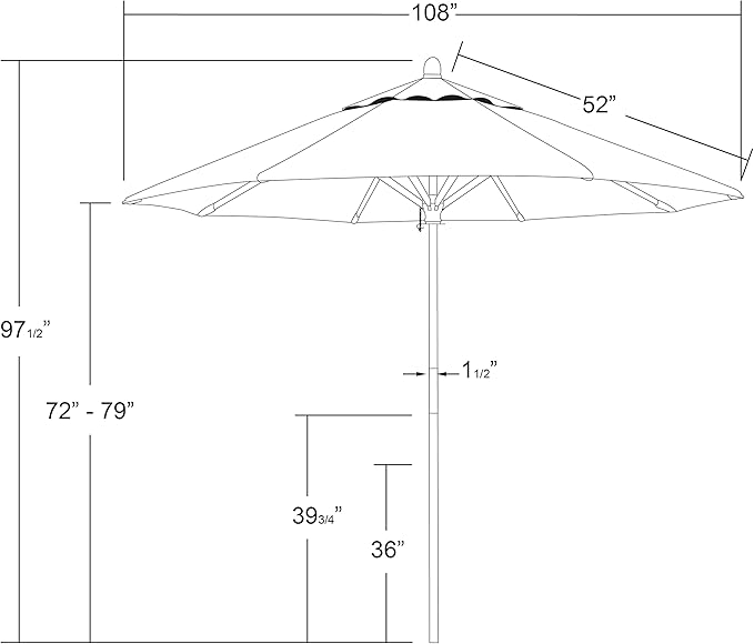 California Umbrella 9' Premium Commercial Hardwood Patio Umbrella, Manual Lift With Olefin Kiwi Fabric