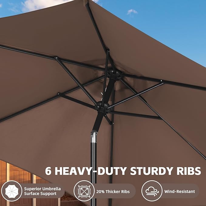 9ft Patio Umbrella Outdoor Portable Table Market Umbrella with Push Button Tilt/Crank,Coffee