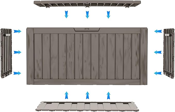 LAUSAINT HOME 180 Gallon Resin Deck Box, Package Delivery Box with Lockable Lid, Waterproof Outdoor Storage Box For Garden Tools, Patio Cushions(180 Gallon,Grey)