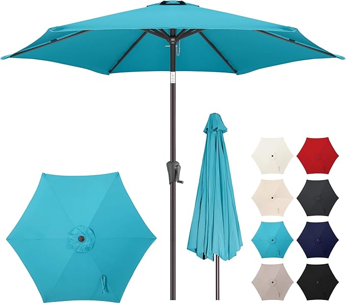 7.5ft Outdoor Patio Umbrella - Table Umbrella Waterproof UV Protection, Sombrillas de Patio with Push Button Tilt, Sun Umbrella for Pool, Porch, Garden, Deck, Backyard (Aqua Blue)