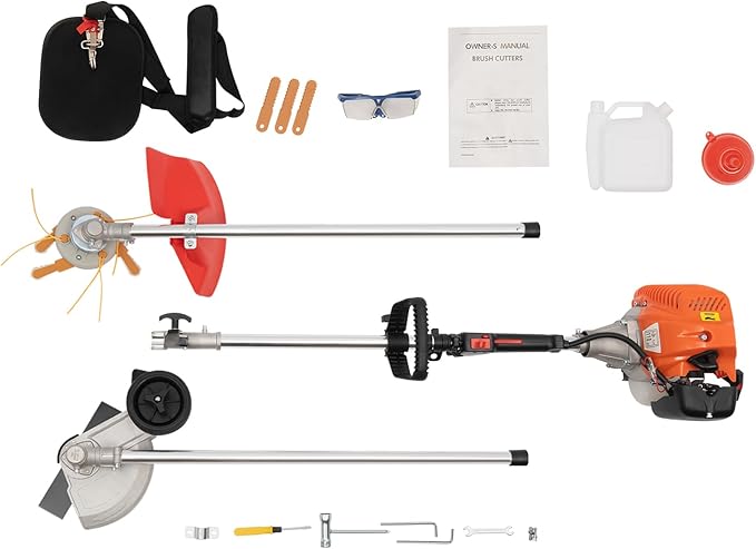 Gas Powered Weed Eater, 33cc 2-Stroke Cordless Lawn Edger Gas String Trimmer with Two Blade Heads, Trimmer Power Gasoline Chainsaw for Home Lawn Mowe, Orchard Mowing, Tea Garden Mowing