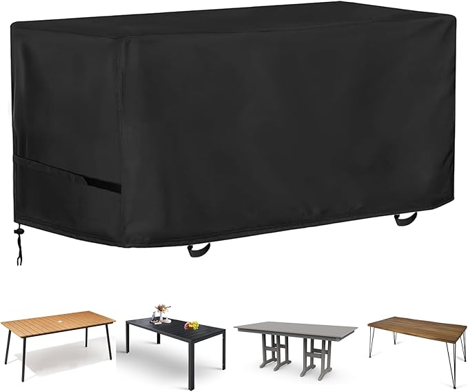 Oslimea Outdoor Dining Table Cover 72 inch Rectangle Patio Dining Table Covers Waterproof Furniture Covers, Windproof, UV Resistant and All Weather Resistant, 72 x 36 x 28 inch, Black