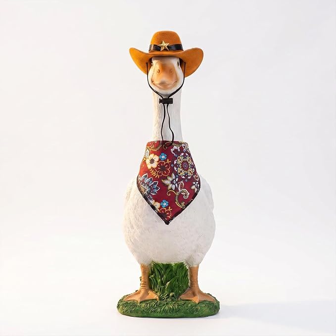 Western Cowboy Porch Goose Outfits – 2PCS Goose Costume Texas Ranger Hat & Bandana for 23 Inch Statue, Outdoor Garden Yard Patio Decor, Cowboy Goose Outfits for Porch Goose