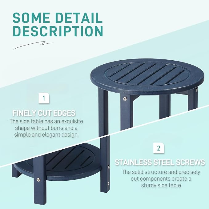 HDPE Adirondack Weather Resistant Square Side Table for Patio, Backyard, Pool, Indoor, Beach Use, Easy Maintenance (Round, Blue)