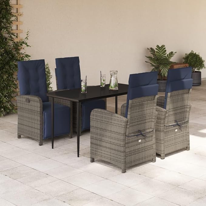 Backyard Furniture Patio Conversation Sets Outdoor Seating 5 Piece Patio Dining Set with Cushions Gray Poly Rattan Suitable for Gardens, Balconies, Decks