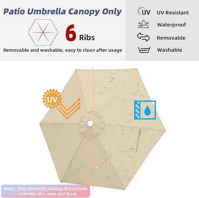 Patio Umbrella Replacement Canopy Only,Outdoor Table Market Yard Umbrella Top for Outdoor Umbrella Canopy
