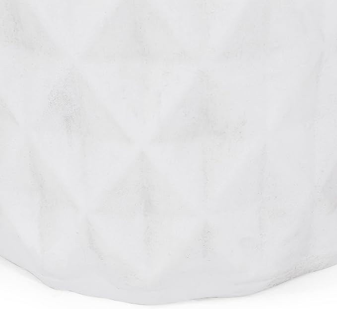 Outdoor Side Table 15.25" Geometric Shape Lightweight Concrete-Look Outdoor Indoor Accent Table Decorative Garden Stools, for Patio Porch Living Room, White