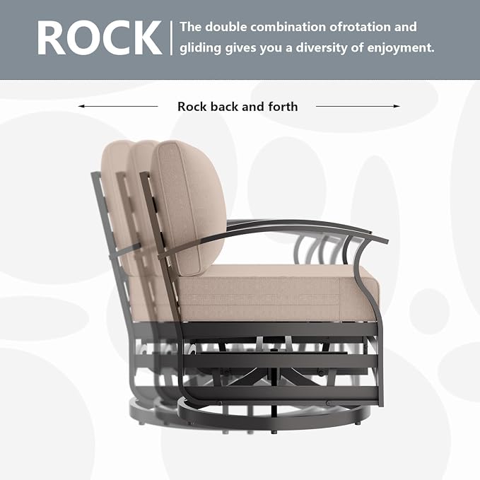 Aluminum Patio Furniture Set with Fire Pit Table, 7 Seats Outdoor Patio Conversation Sets with Swivel Chairs, Modern Metal Sectional Sofa with Upgrade Cushions for Patio, Backyard, Deck - Sand