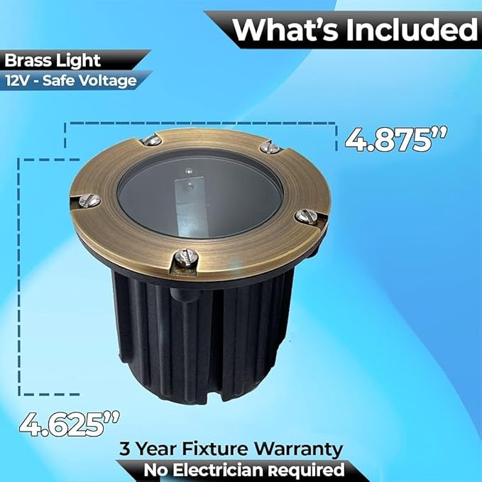 LED Low Voltage Landscape Lighting Well Lights 173 - Solid Brass In Ground Lights for Outside, Long Lasting Home and Garden 12 Volt Landscape Lighting with Ground Spake & Connectors (Without Bulb)