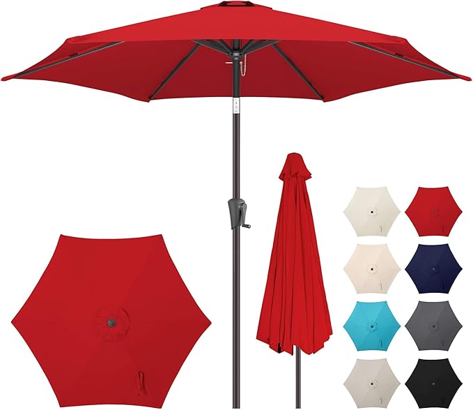 10FT Patio Umbrella Outdoor - Table Umbrella with 6 Sturdy Ribs, Market Umbrella with Push Button Tilt, UV Protection for Pool, Porch, Garden, Deck, Backyard (Red)