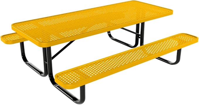 COATEDOUTDOORFURNITURE Heavy-Duty Portable Outdoor Kids Table, Punched Steel Kids Picnic Table, Commercial-Grade Picnic Table, Made in America (6ft Rectangular, Childrens, Yellow)