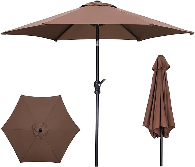 7.5FT Patio Umbrella, Outdoor Table Umbrella, Market Umbrella with Push Button Tilt and Crank for Garden, Lawn, Deck, Backyard & Pool