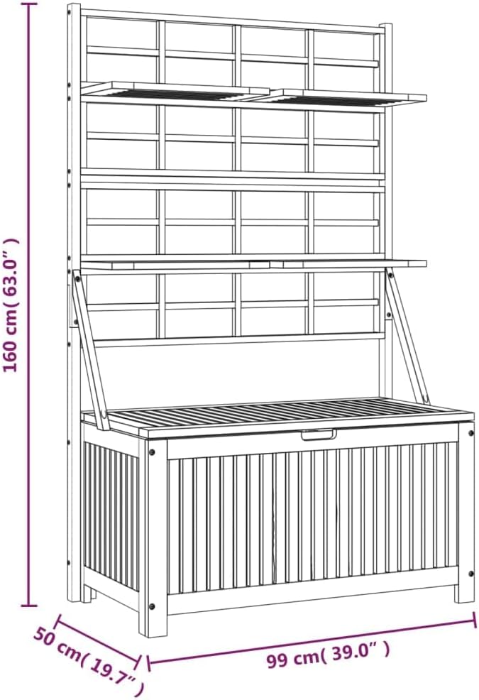 vidaXL Tool Box, Storage Box with Trellis, Tool Chest for Outdoor Patio Porch Climbing Plants, Pack Box, Farmhouse Style, Solid Wood Acacia