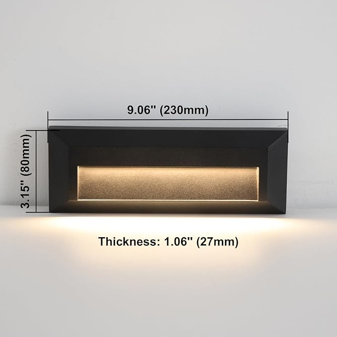 ZONK LED Outdoor Indoor Step Lights, Line Voltage 110-240V 2W Landscape Stair Lights, 9Inch Non-dimmable 3000K IP65 Waterproof Stairway Lighting, LED Deck Light, Retaining Wall Lights, 6Pack