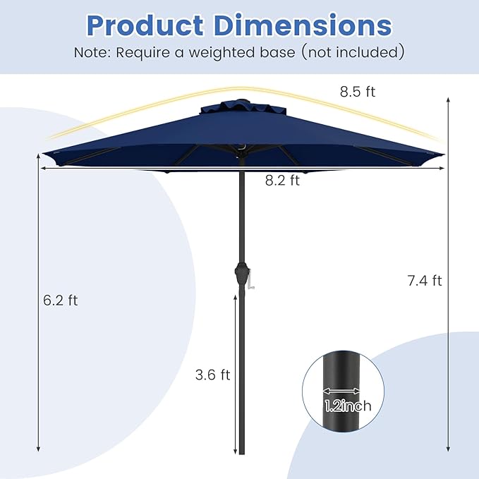 8.5 FT Patio Umbrella Outdoor Table Umbrella, Market Umbrella with Crank Handle, 8 Sturdy Ribs, Air Vent & Sun-Protective Canopy, Parasol for Garden, Backyard, Deck & Pool