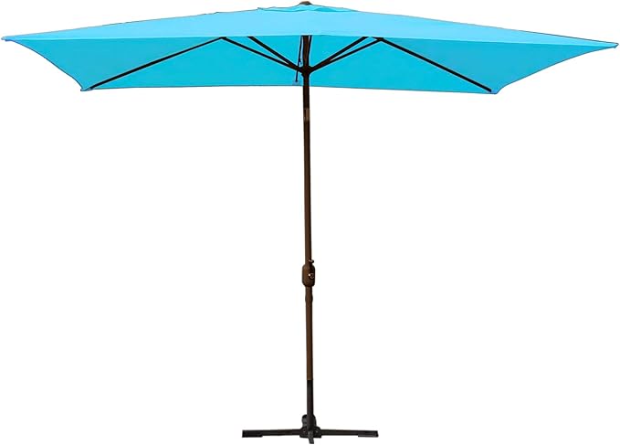 Jeco Aluminum Patio Market Umbrella Tilt with Crank, Fabric & Bronze Pole, Turquoise, 6.5' x 10'
