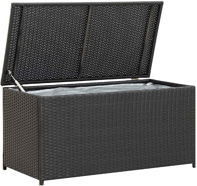 Poly Rattan Patio Storage Box, Outdoor Deck Bin, Weather-Resistant Furniture for Garden Cushions & Supplies, Black, 39.4"x19.7"x19.7"