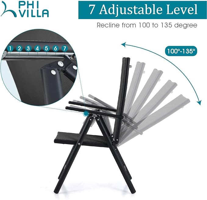 PHI VILLA Outdoor Patio Dining Set with Umbrella, Outside Table and Folding Chair Set for 4 and 1 Large Patio Table Umbrella(Orange Red)