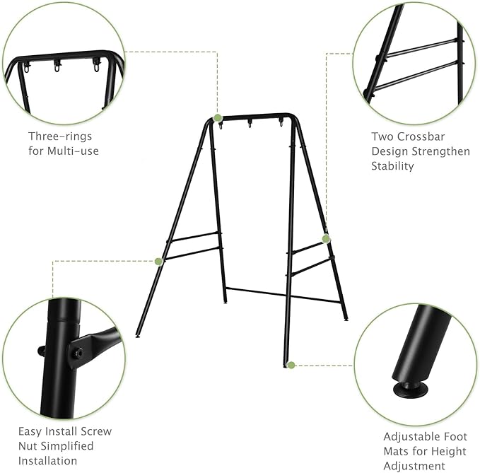 Portable Hammock Stand for Patio, Garden, Balcony & Home - Durable Iron Construction, Supports Most Hammock Chairs, 38mm Thick Pipes, Foldable Design, Quick Setup, No Tools Needed, Black