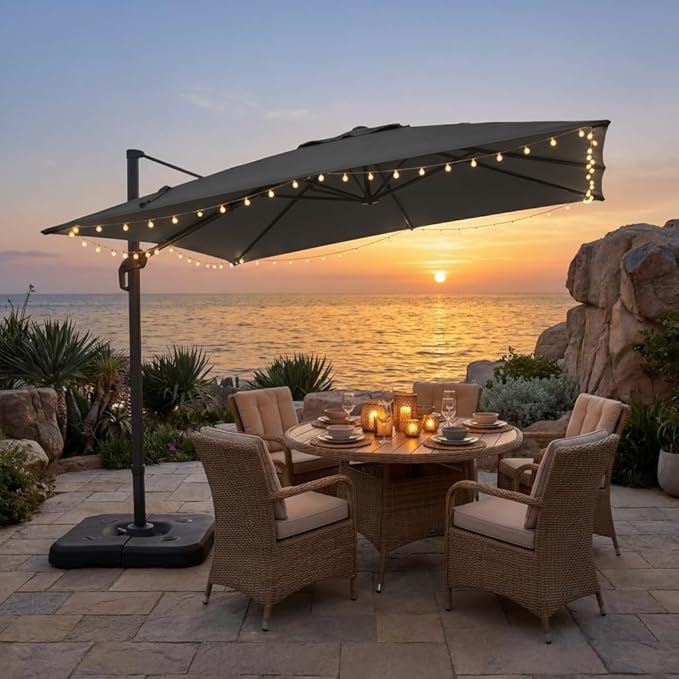 HOTEEL10x10ft Patio Umbrella Cantilever Umbrellas Double Top - Upgrade and Intensify - 360 Rotation and 5 Angles Adjustment - Aluminum Offset Pool Umbrella Outdoor Umbrellas for Patio Garden Pool