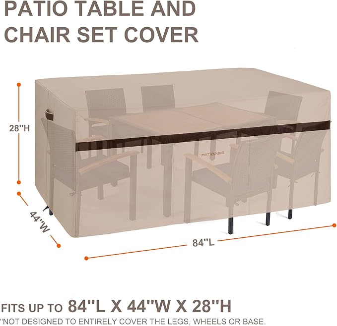 Outdoor Rectangle Table and Chairs Cover 84''L x 44''W x 28''H Heavy Duty Pci Patio Furniture Covers Waterproof Anti-Fading UV-Resistant 7 Foot Long Lawn Table Cover