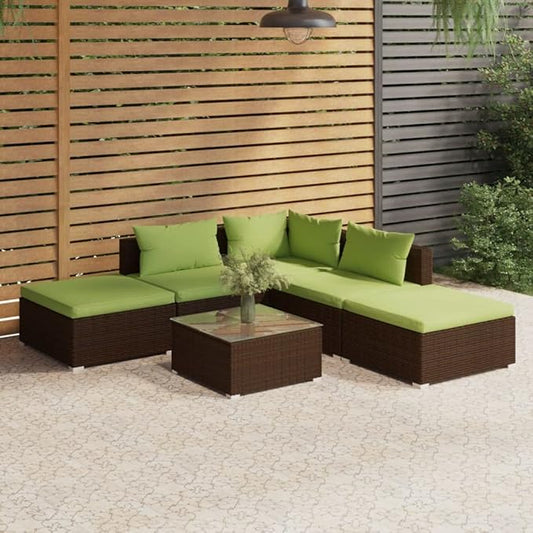 6 Piece Patio Lounge Set with CushionsOutdoor Dining Chairs,Patio Furniture Set,Outdoor Sectional Sofa,Patio Conversation Seat,Outdoor Seating,Modern Style,for Garden,Backyard, Poly Rattan Brown