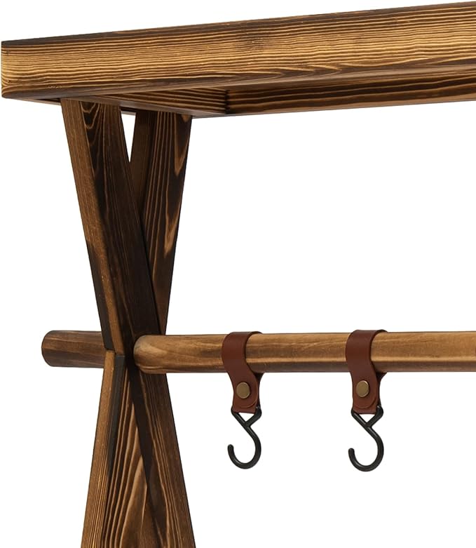 Portable Wooden Picnic Rack, with hanging hook, Lightweight Wood Outdoor Shelf Foldable Travel Camping Table Rack for Storage,Outdoor Kitchen,RV Picnic,BBQ,Home Storage