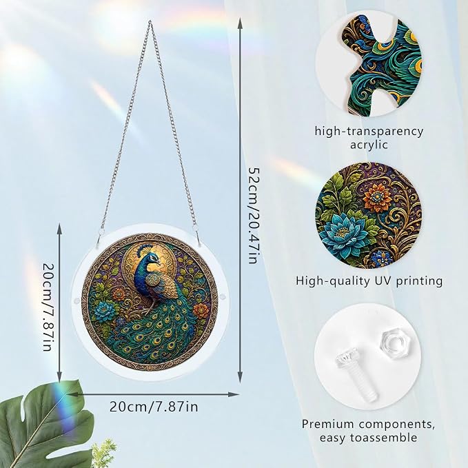 Acrylic Puzzle Suncatcher, Peacock Sun Catcher Jigsaw Puzzle Window Hanging, Acrylic Puzzles Kit Home Garden Decor, Mothers Day Birthday Gifts for Mom, Wife, Sisters, 7.87 inch