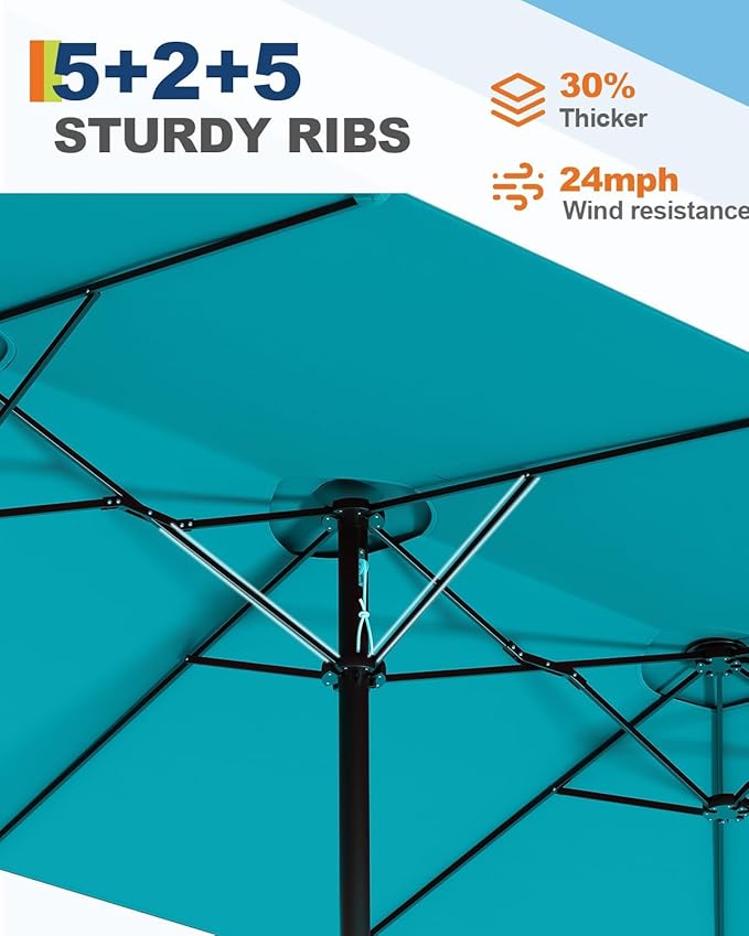 GarveeLife 15 ft Large Patio Umbrella with Lights, 36 LED Lights Double-sided Patio Umbrella with Weighted Base for Poolside Garden Backyard
