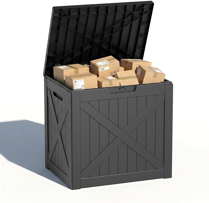 Vixzen 40 Gallon Package Delivery Boxes for Outside Secure Parcel Drop Storage Deck Box Outdoor Waterproof UV Resistant Resin Lockable MailBox for Porch Patio(Black)