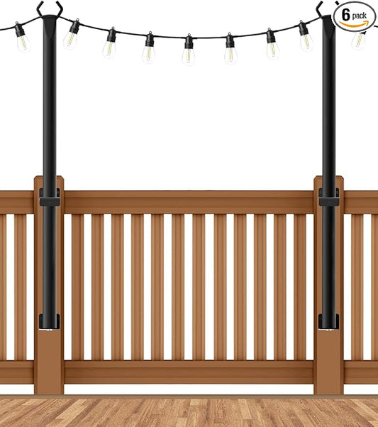 AHRLHR 5 Ft String Light Poles 2 Pack, String Light Poles for Outside with Fixing Clips,Hanging Light Poles for Deck Fence Garden Backyard Wall Bistro,Metal Poles for Outdoor String Lights