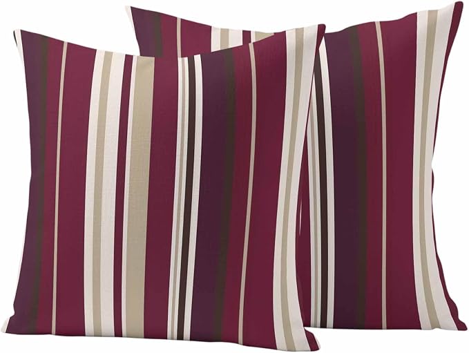 Outdoor Waterproof Throw Pillow Covers Set of 2 Red Striped Pillowcases 18x18 Inches Geometric Beige Stripes Decorative Pillows Cushion Case Patio Pillows for Couch Bed Chair Garden