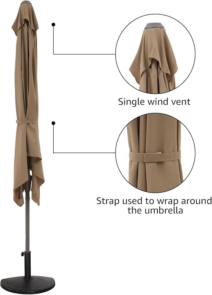 COBANA 7.5’by 4’Half Rectangular Outdoor Patio Umbrella for Patio, Balcony, Garden, Deck, Beige
