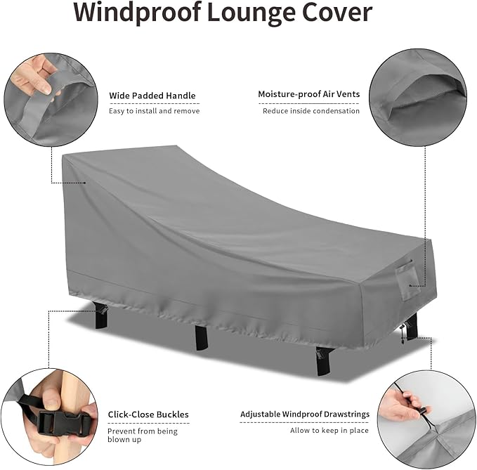 PureFit Outdoor Chaise Lounge Cover, Lounge Chair Covers Waterproof Patio Furniture Lounge Chair Cover, UV Resistant & Weatherproof, 2 Pack, 68" L x 30" W x 30" H Inches, Gray